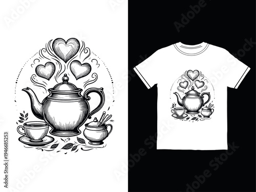 Heartfelt tea design on white t shirt