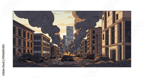 City street after big explosion.