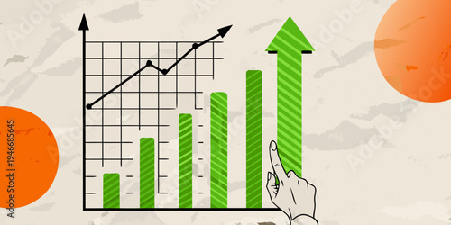 Growth chart illustration with rising trends and a pointing hand