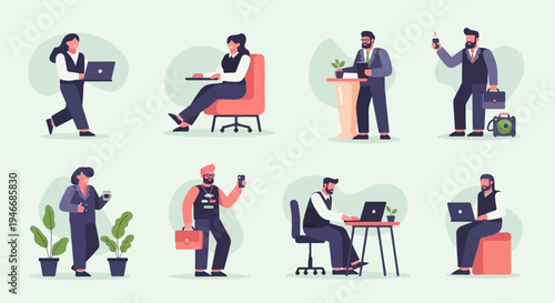 Diverse group of people working and interacting in a business setting