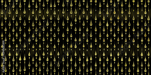 Abstract pattern of golden droplets falling on a black background
