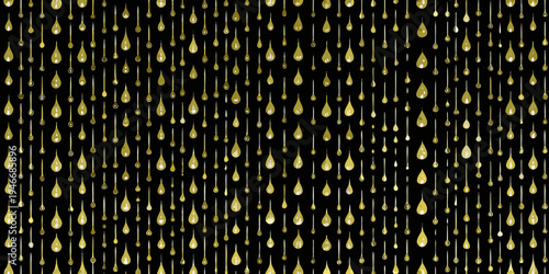 A dense pattern of golden teardrop shaped elements against black