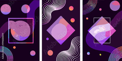 Abstract geometric composition with overlapping shapes and vibrant color gradients