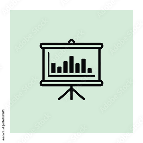 Vector graphic depicts a bar chart presentation on a stand
