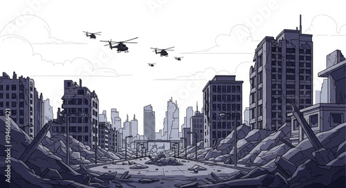 Cityscape after War Destruction.