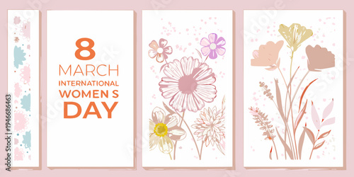 International women s day celebration with floral and number eight designs