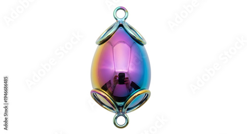 Iridescent purple pendant with silver setting isolated on transparent background