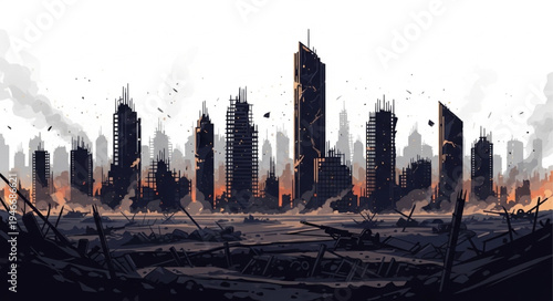 Cityscape after apocalyptic disaster scene.