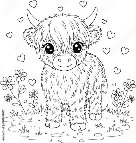Cute Highland Cow and Calf Coloring Pages Bundle for Kids