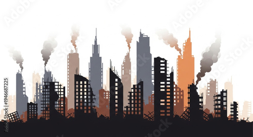 City Skyline with Smoke Emissions.