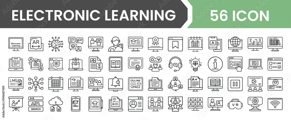 Fototapeta premium Electronic learning icons collection for educational technology and online courses