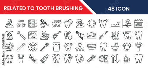 Tooth Brushing and Oral Hygiene Icons Collection for Dental Health