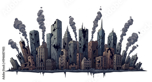 City Skyline with Smoke Explosion.