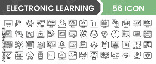 Electronic learning icons collection for educational technology and online courses