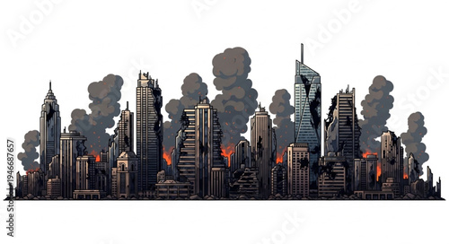 City Skyline with Smoke Rising.
