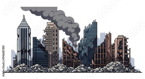 City Skyline with Smoke Rising.