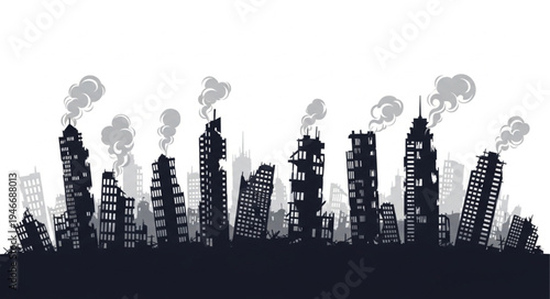 City skyline with smokestacks.