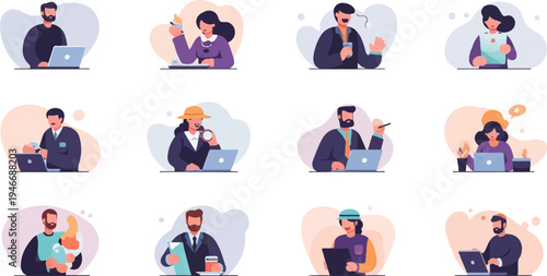 Diverse individuals engaged in various activities with laptops and drinks (1)