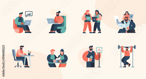 Diverse people engaged in work, leisure, and fitness activities (1)