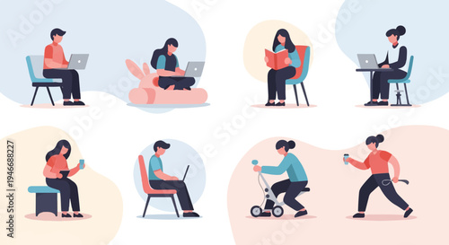 Diverse people engaging in various modern lifestyle activities