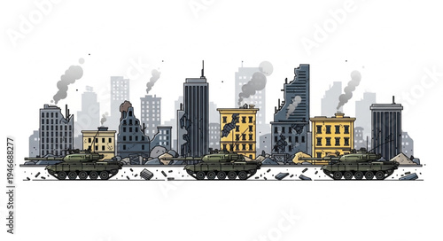 City skyline with tall buildings.