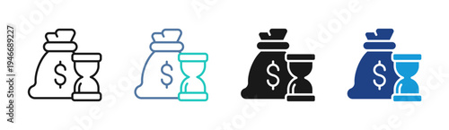 Money Timer icon set multiple style collection