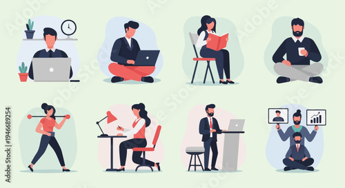 Diverse individuals engaged in various work and leisure activities (3)