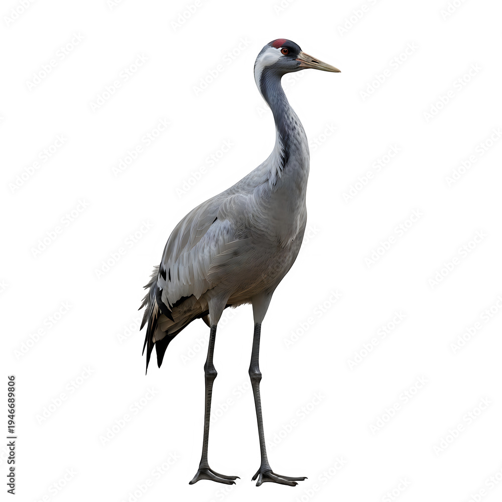 Fototapeta premium Gray crane bird standing, isolated on a transparent background