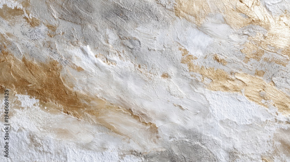 Fototapeta premium Abstract painting with gold and silver acrylic texture. Textured background with metallic paint strokes for luxury design projects. Artistic canvas surface with brush stroke relief pattern.