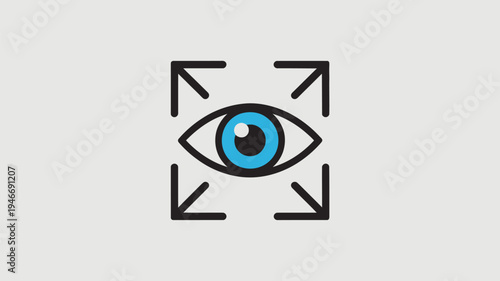A stylized illustration of a blue eye surrounded by black camera viewfinder lines on a light gray background
