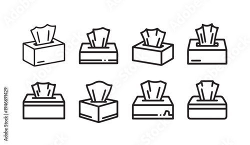 Facial Tissues Box Icons Set Minimalist Line Art Collection Healthcare and Hygiene Concept