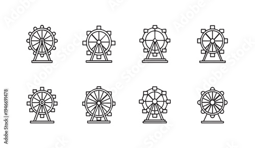 Ferris Wheel Icons Collection Vector Art Amusement Park Rides Entertainment Symbols