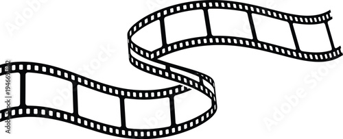 Film strip vector illustration, movie cinema tape ribbon, photographic negative frames, video production element, black outline isolated on white background.