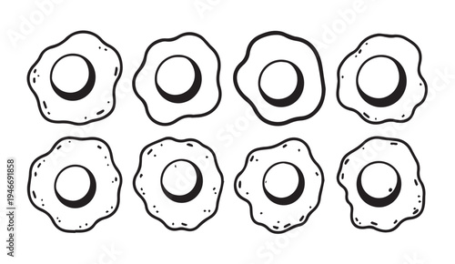 Fried Eggs Pattern Breakfast Food Simple Outline Isolated on White