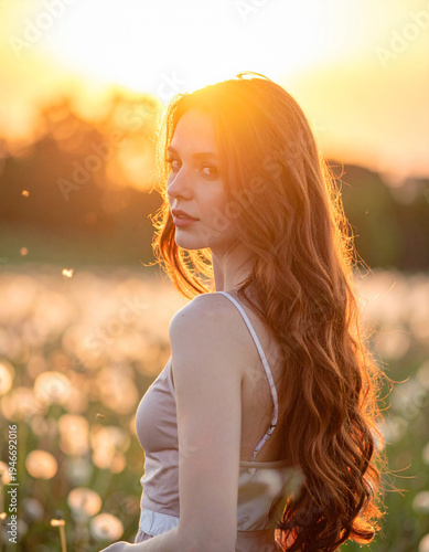 modella campo fiori primavera ritratto bellezza tramonto 