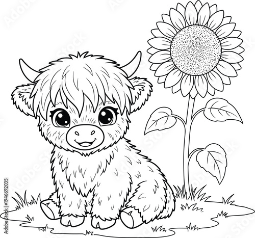 Cute Highland Cow and Calf Coloring Pages Bundle for Kids