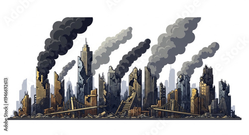 Cityscape with Smoke Pollution.