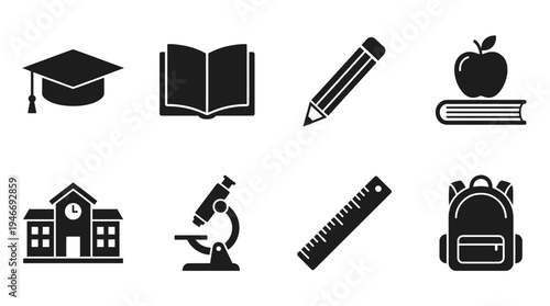 Education Icons Vector – School, Learning Tools, Academic Symbols, Knowledge Graphic