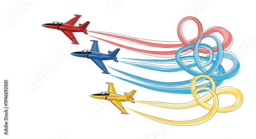 Colorful airplane toy models flying.