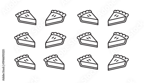 Multiple Slices of Pie Pattern Simple Line Art Isolated on White Background