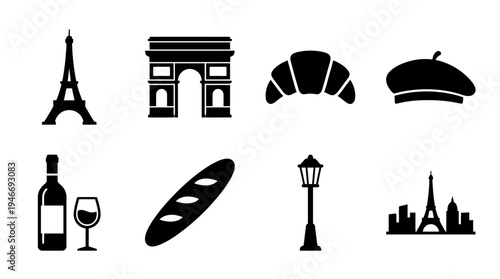 French Culture Vector – Paris Landmarks, Cuisine, Fashion, Urban Life Graphic