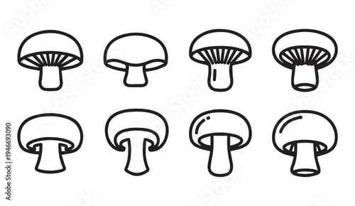 Mushroom Icons Set: Different Shapes and Views Simple Outline