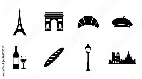 French Culture Vector – Paris Landmarks, Cuisine, Fashion, Urban Life Graphic