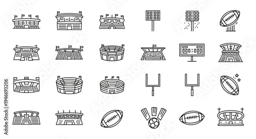 American Football Icons - Stadiums, Fields, and Equipment.