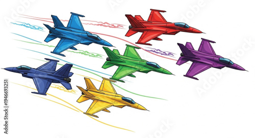 Colorful Fighter Jets Flying Formation.