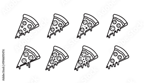 Pepperoni Pizza Slices Pattern Minimalist Line Art Food Graphic Design Simple Vector Art