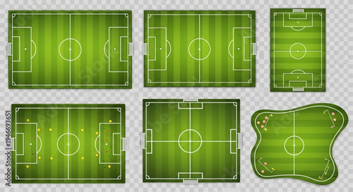 Diverse Soccer Field Layouts - Top-Down Views for Sports Design.