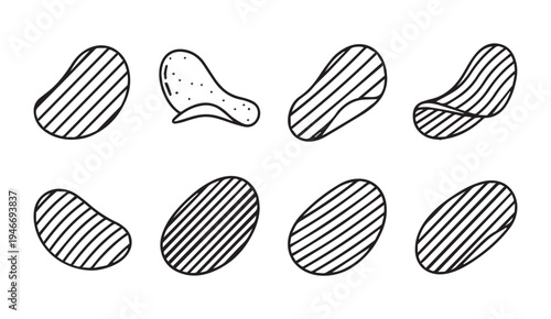 Potato Chips Hand Drawn Icons Set Snack Food Line Art Collection Simple Vector Graphics