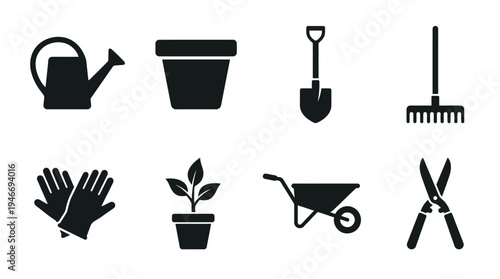 Gardening Icons Vector – Tools, Plants, Outdoor Activity, Nature Care Graphic