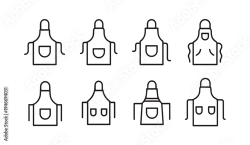Set of Apron Icons Different Variations Line Art Style